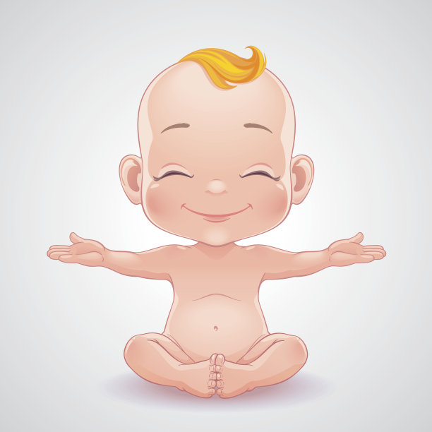 微笑的婴儿坐着时双手张开，手掌朝上图片下载