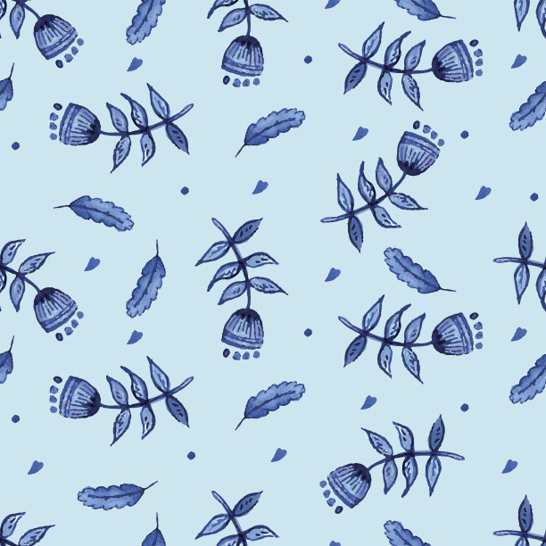 水彩无缝与蓝色花朵素材图片