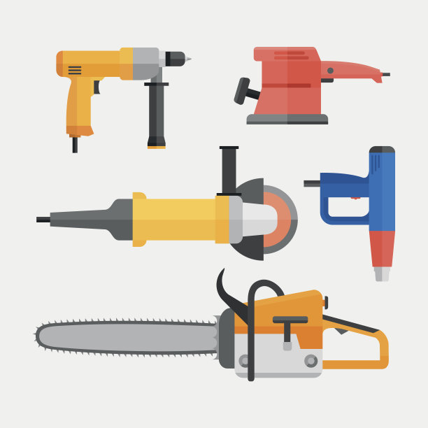 一组电动工具隔离在白色背景图片下载