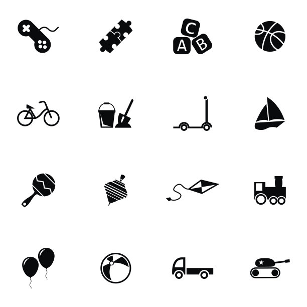 向量黑色玩具图标集图片下载