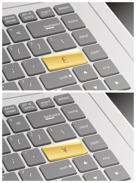 笔记本电脑键盘与磅和日元按钮图片下载