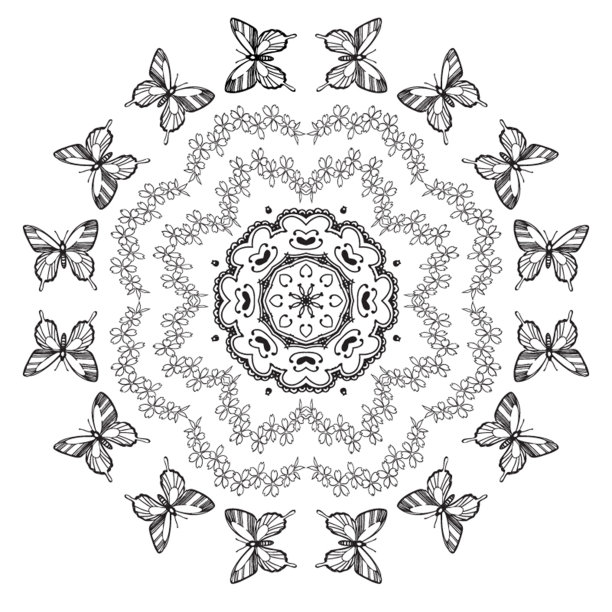 图案与蝴蝶和花。不是无缝rastr图片下载