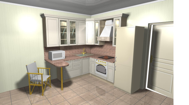 米色厨房，室内设计3D效果图图片下载