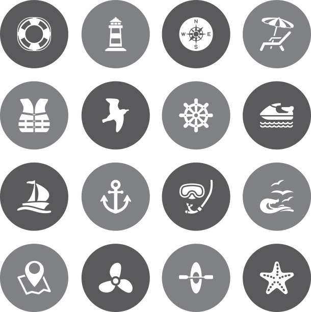 灰色帆船和海上- 16个图标图片下载