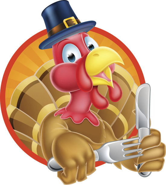 朝圣者帽子里的火鸡拿着刀叉图片下载