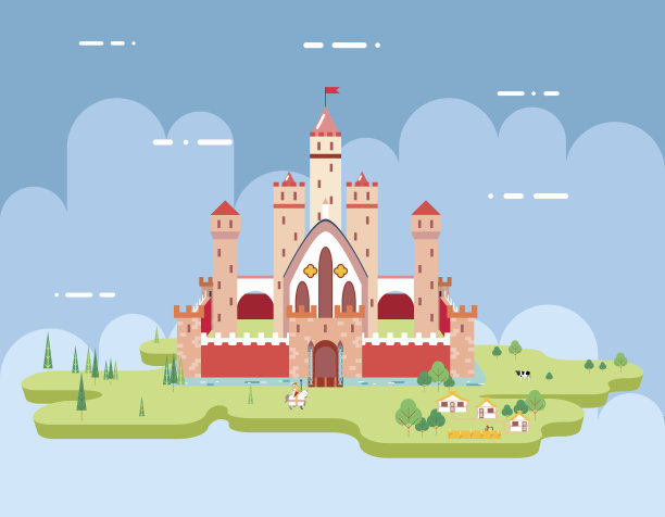 平面设计城堡卡通魔法童话图标景观背景模板素材图片