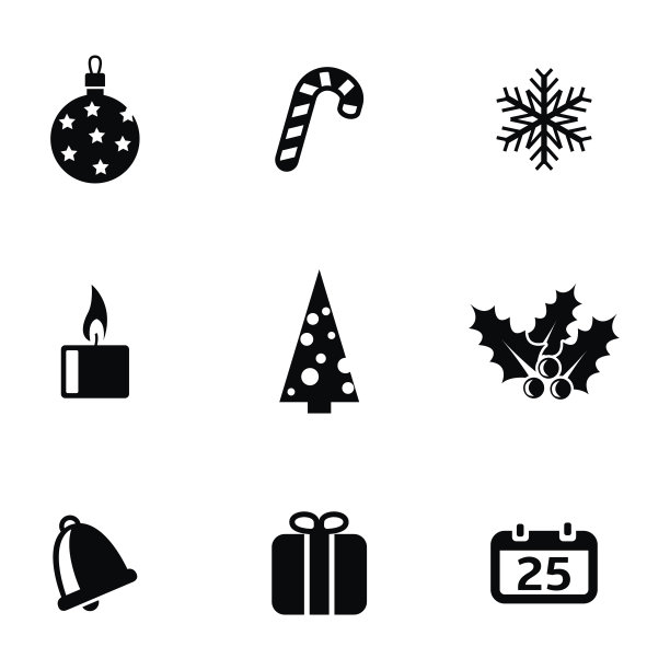 向量黑色圣诞图标集图片下载