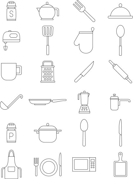 厨房物品黑色矢量图标设置图片下载