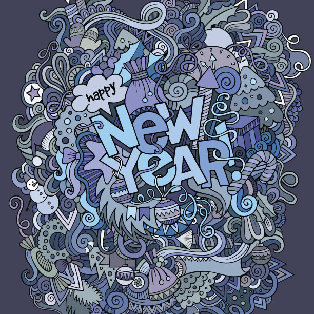 新年手写字母和涂鸦元素背景图片下载