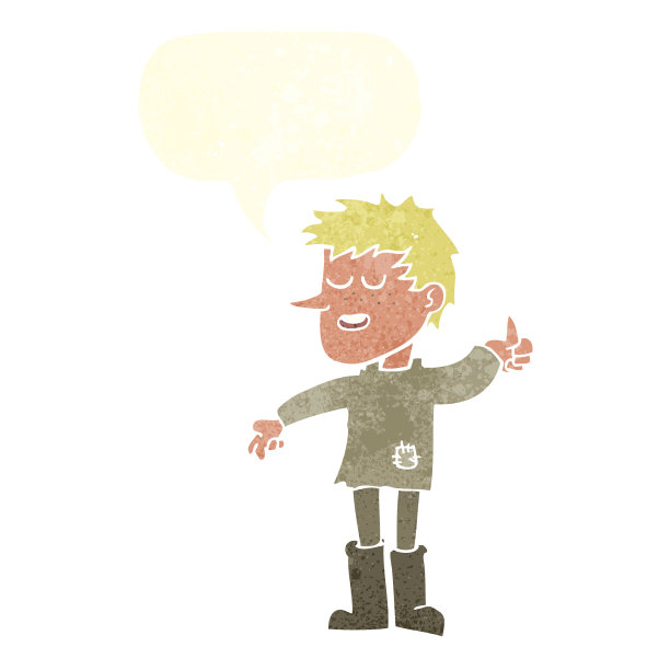 卡通可怜的男孩用积极的态度和言语泡泡图片下载