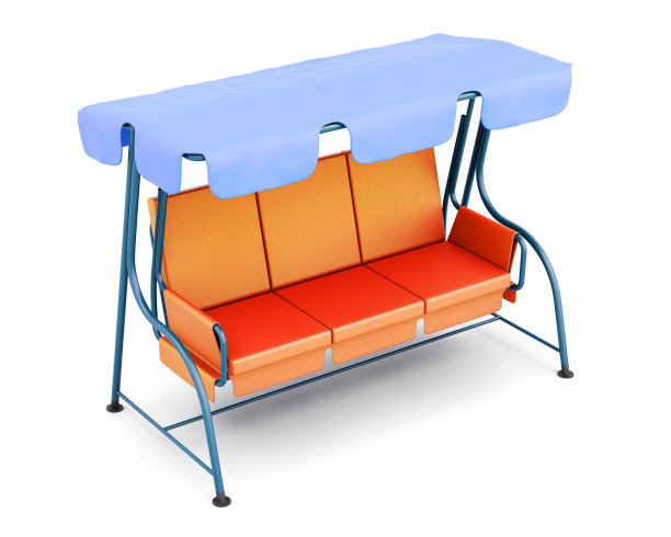 金属花园秋千与天篷孤立在一个白色的背景。图片下载