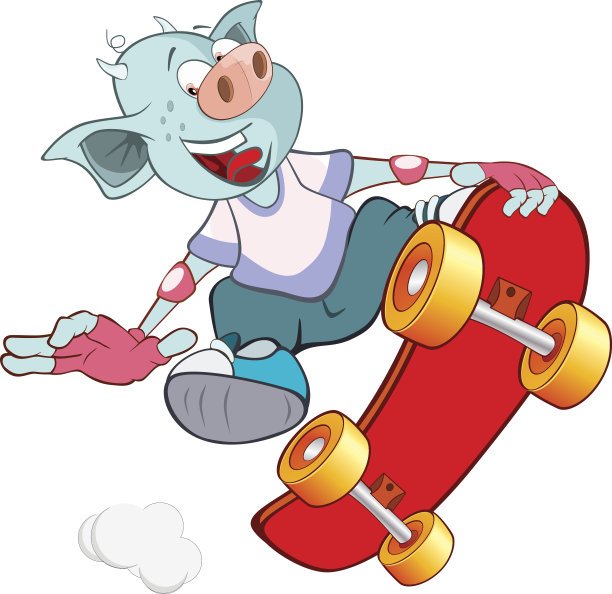 可爱的魔鬼插图。滑板。卡通人物图片下载