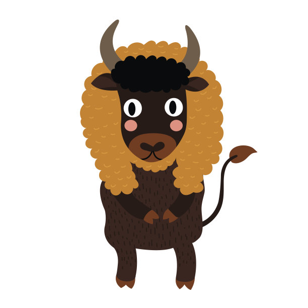 野牛站在两条腿卡通人物矢量插图。图片下载