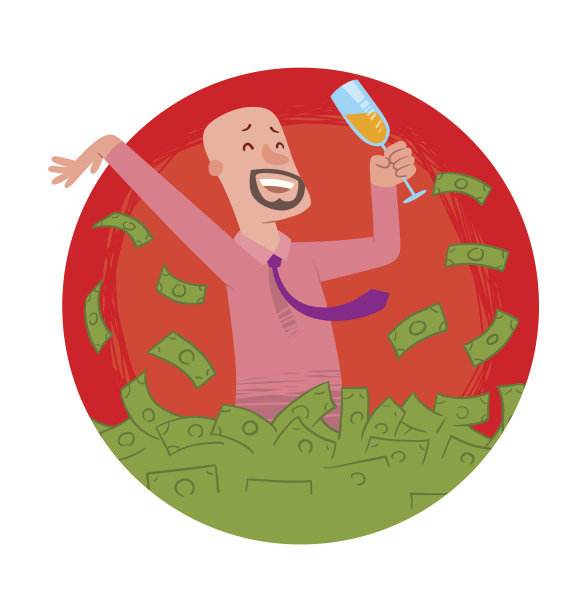 圆框，快乐的光头胡子沐浴在钱图片下载