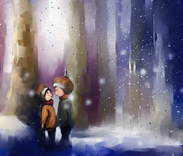 数码画的年轻夫妇在冬天的户外图片下载