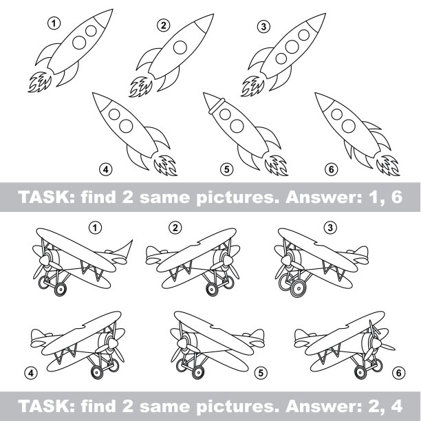 视觉游戏。找到隐藏的一对火箭和飞机图片下载