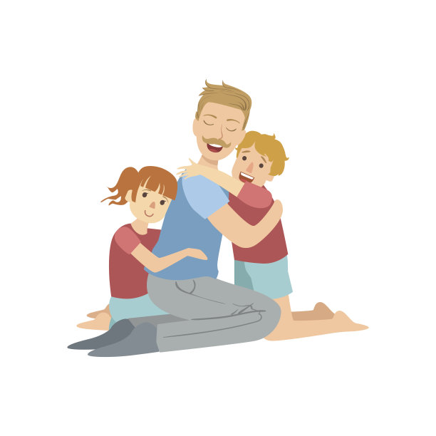 爸爸拥抱他的儿子和女儿图片下载