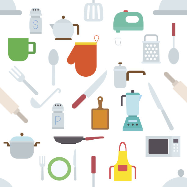 厨房物品矢量图案贴纸图片下载