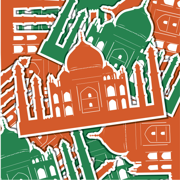 泰姬陵贴纸卡/背景矢量格式。图片下载