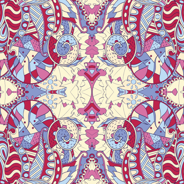 窗饰无缝模式。民族色彩丰富的曼海蒂涂鸦纹理设计。向量。图片下载