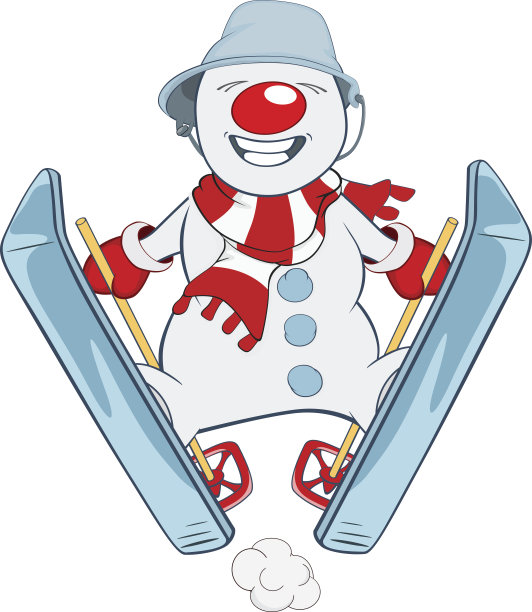 可爱的雪球滑雪插图。卡通图片下载