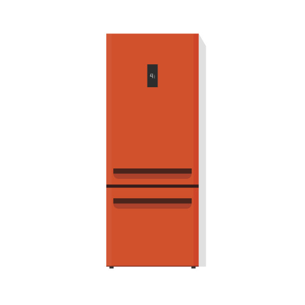 橙色厨房冰箱矢量插图孤立图片下载