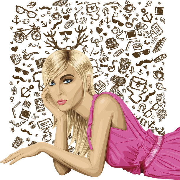 粉红色的金发躺在地板上图片下载