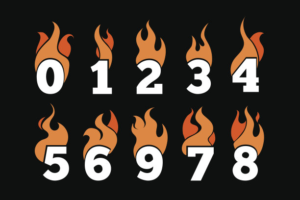 向量图标集燃烧的数字。图片下载