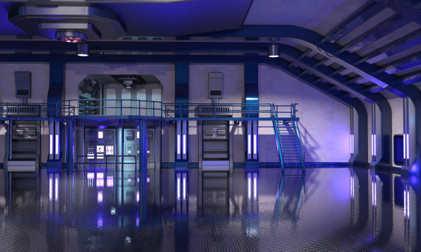 科幻机库的蓝色内部图片下载