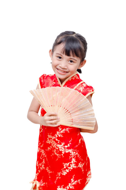 穿着中式服装拿着扇子的女孩图片下载