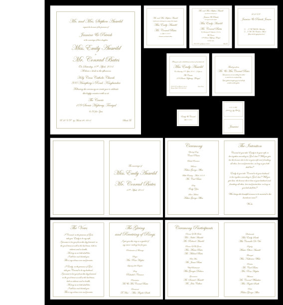 黄金正式婚礼文具设置在矢量格式。图片下载