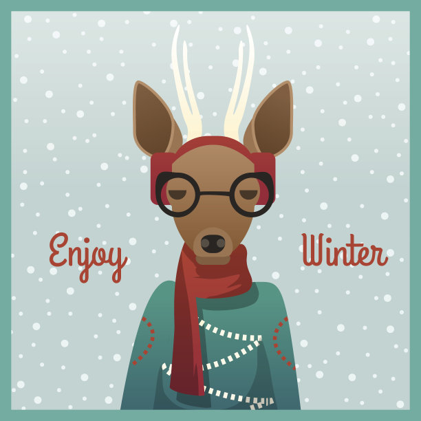 可爱的女孩狍与冬天的背景图片下载