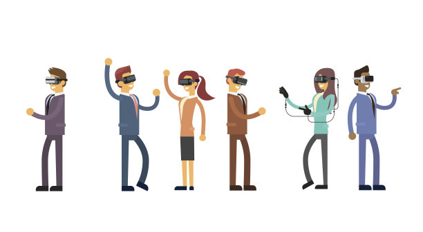 商务团队佩戴虚拟现实数字眼镜耳机图片下载