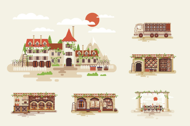 葡萄酒业务，外观和室内的插图图片下载