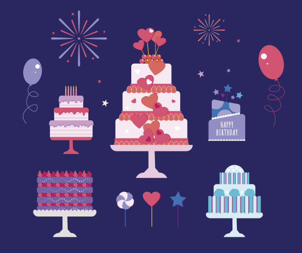 蛋糕套装，生日和婚礼图片下载