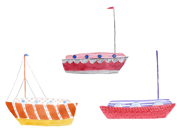 游艇设置水彩插图素材图片