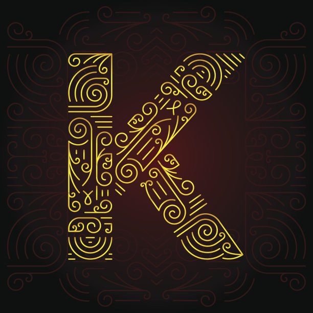 金色单线几何字体K矢量素材素材图片