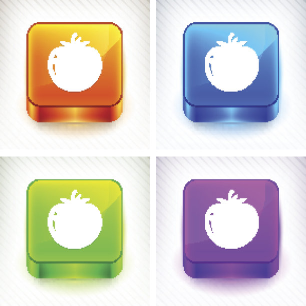 彩色方块按钮上的成熟番茄图片下载