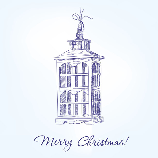 圣诞装饰老灯手绘矢量插图现实素描图片下载