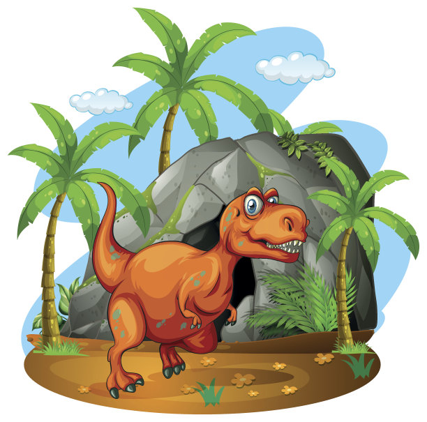 恐龙站在洞穴前图片下载