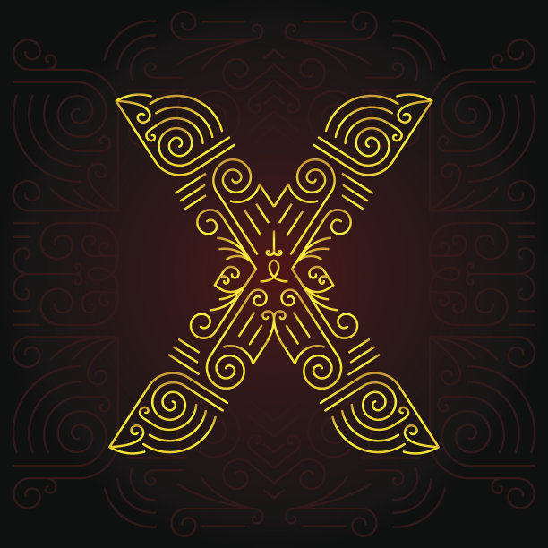 矢量金色单线风格几何字体字母X素材图片