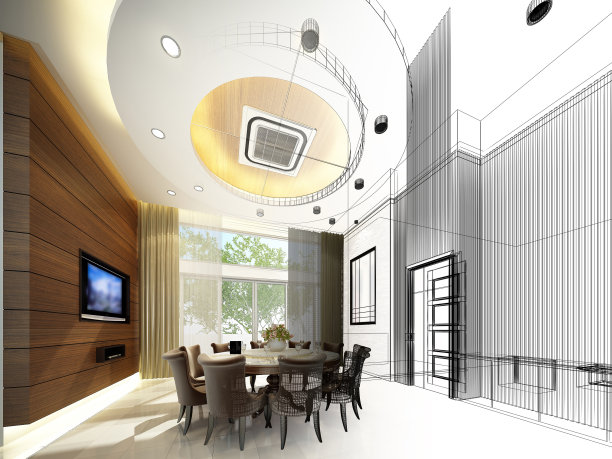 室内餐厅抽象草图设计，3d图片下载