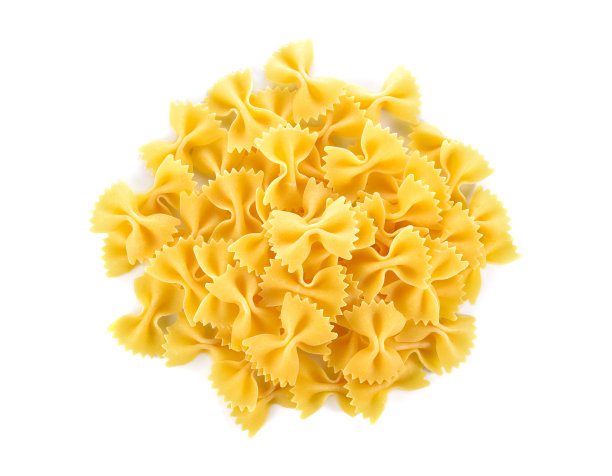 一堆法法尔(蝴蝶结)意大利面在白色背景上图片下载