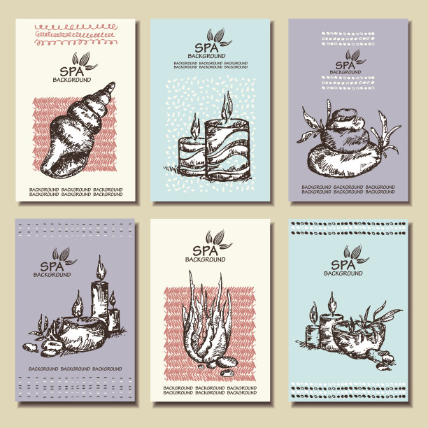 向量集。水疗中心背景，手绘图片下载