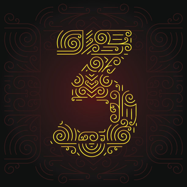 矢量金色单线风格几何字体数字3素材图片