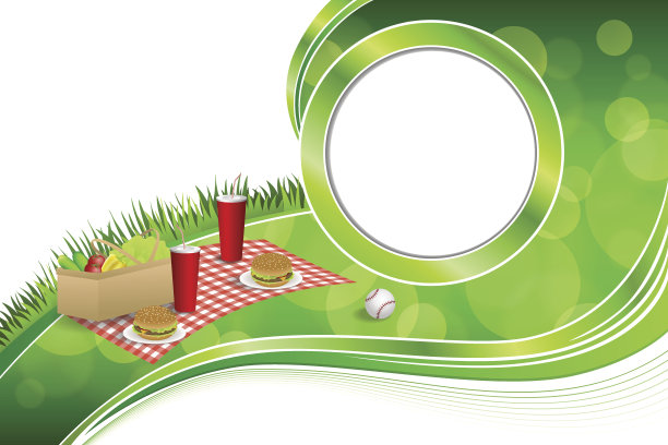 绿草野餐篮子汉堡包饮料蔬菜棒球球架图片下载