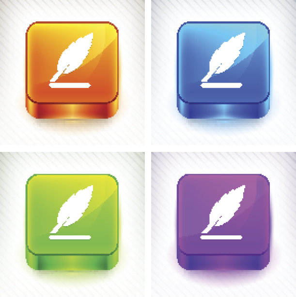 颜色方形按钮上的羽毛笔图片下载