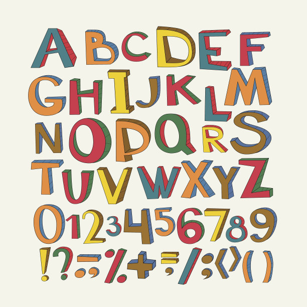 丰富多彩的向量字母表。图片下载