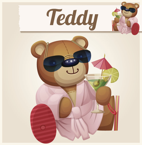 泰迪熊在度假。卡通矢量插图。系列的儿童图片下载