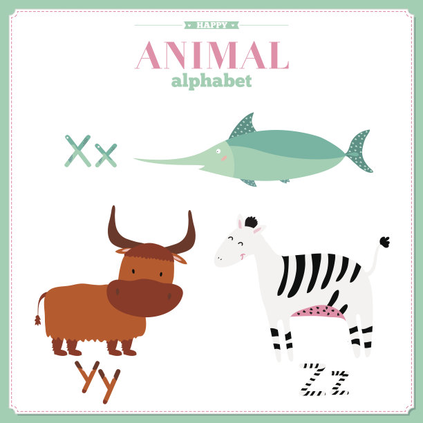可爱的向量动物园字母与卡通和有趣的动物图片下载
